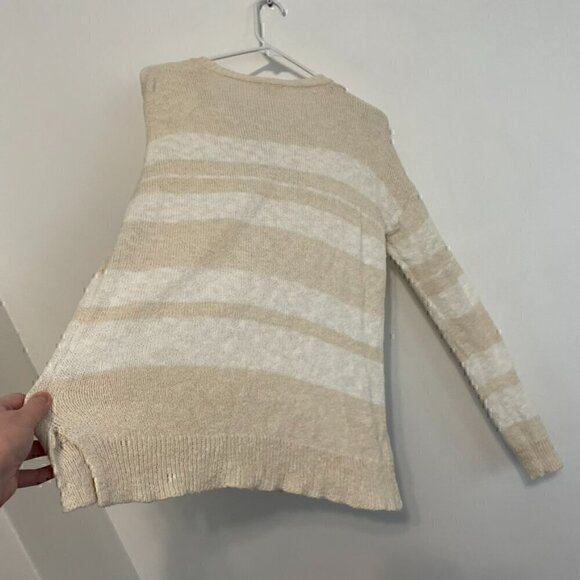 HEM & THREAD ALTAR'D STATE Cream White Striped Lace Up Knit Pullover Sweatshirt - Picture 14 of 14